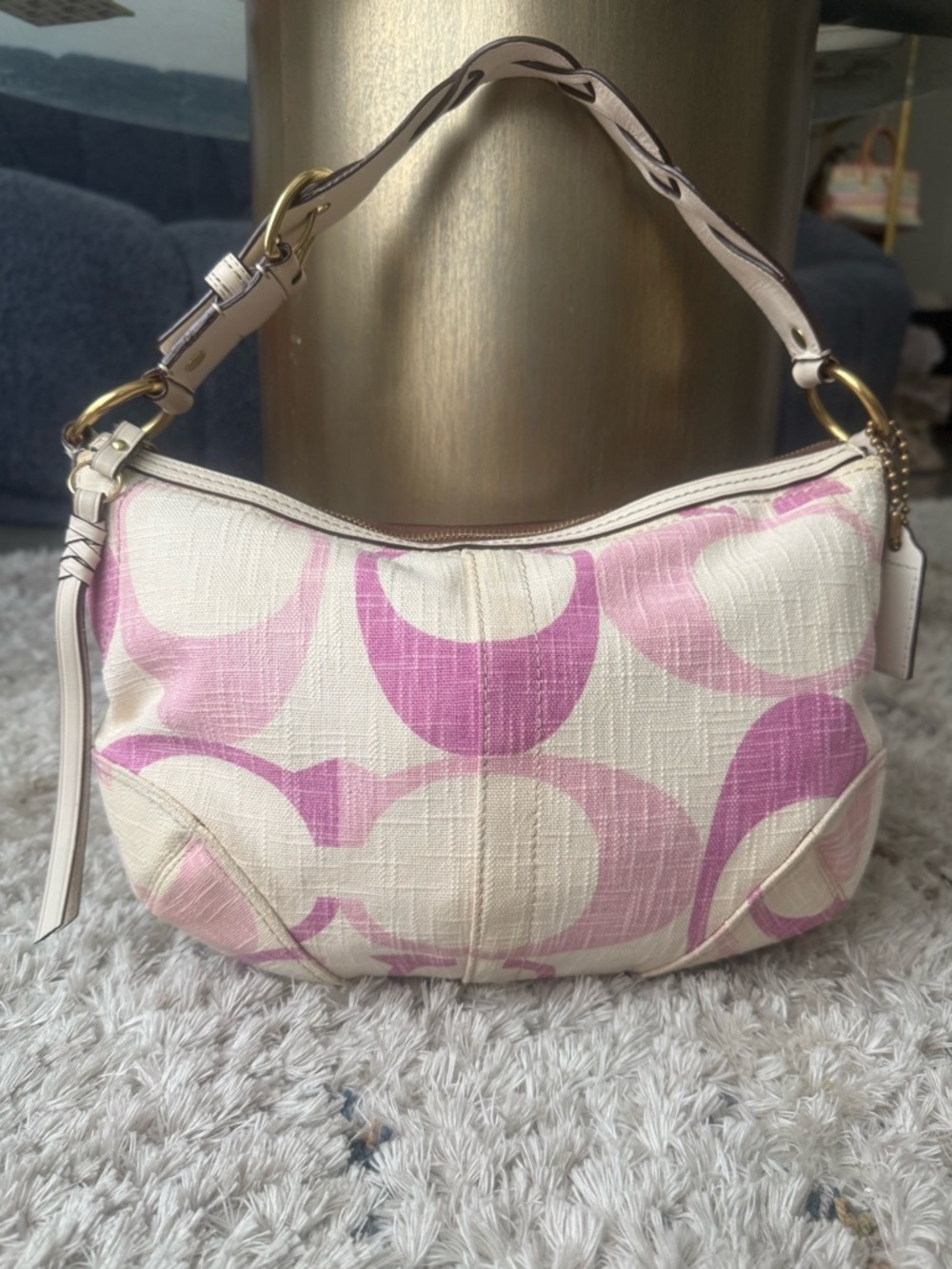 COACH 2008 PINK AND CREAM OPTIC LINEN HOBO
